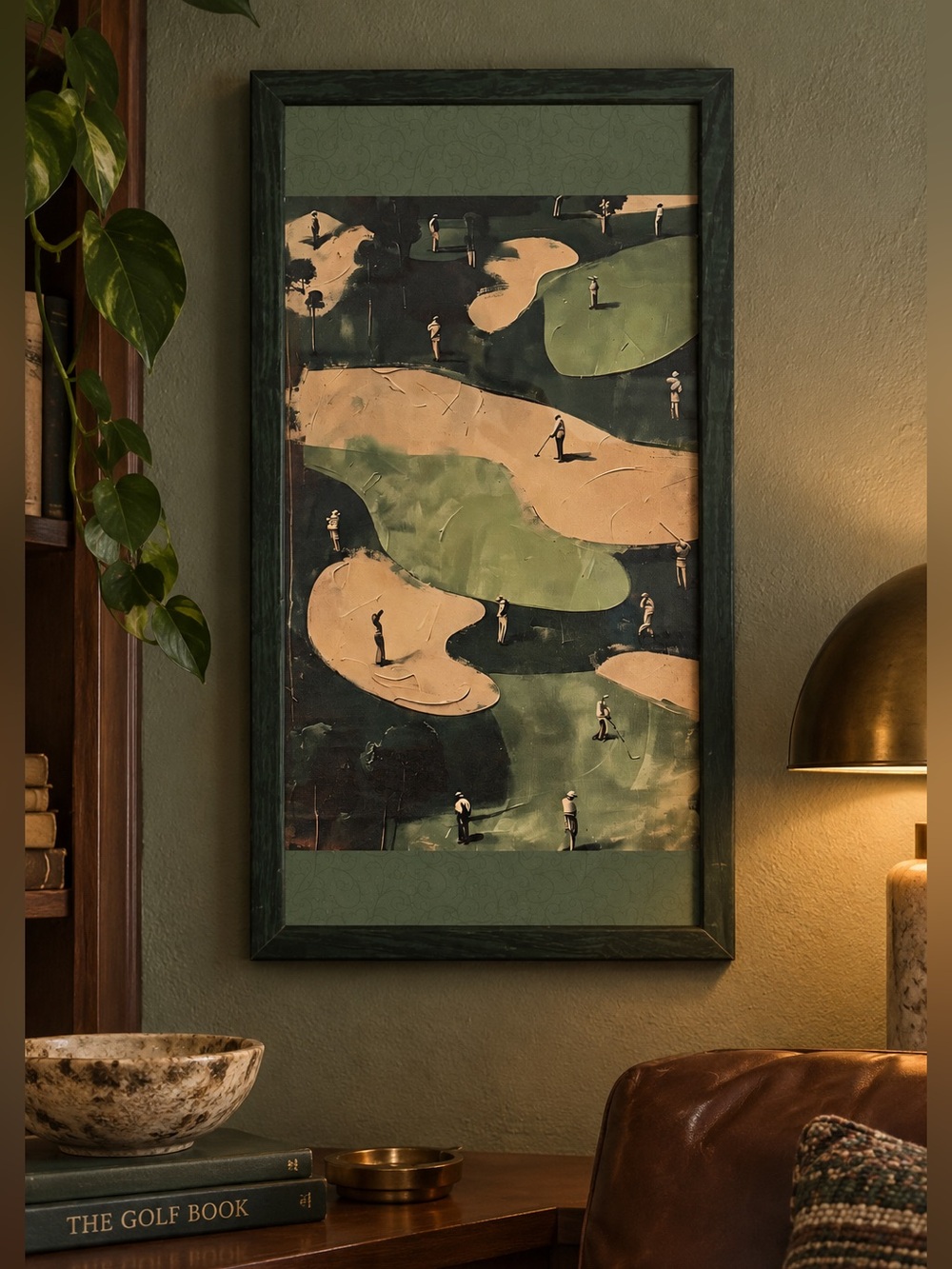Vintage Golf Course Wall Art Green Framed Green Retro Golfer Decor Print 11x21”